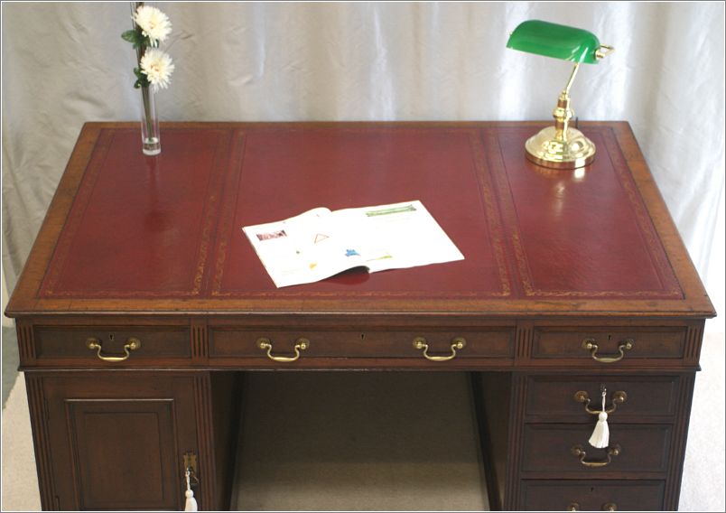 1028 Antique Mahogany Partners Desk with Brass Handles (4)